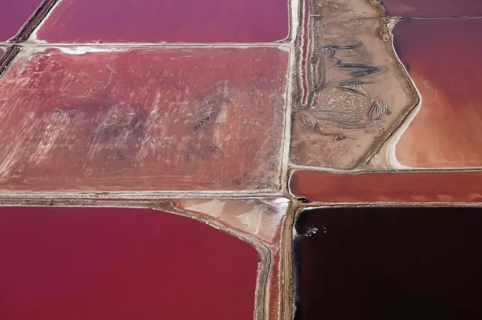 Framed Print : Aerial view of colorful salt pans Framed Print : Aerial view of colorful salt pans