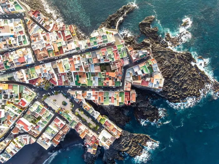 Framed Print : aerial view of coloured houses near to the ocean atlantic Framed Print : aerial view of coloured houses near to the ocean atlantic