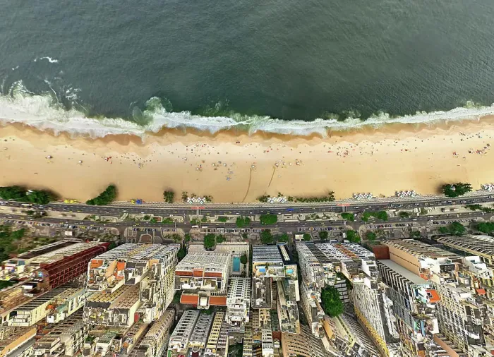 Framed Print : Aerial view of Copacabana beach shore, Rio de Janeiro, Brazil Framed Print : Aerial view of Copacabana beach shore, Rio de Janeiro, Brazil