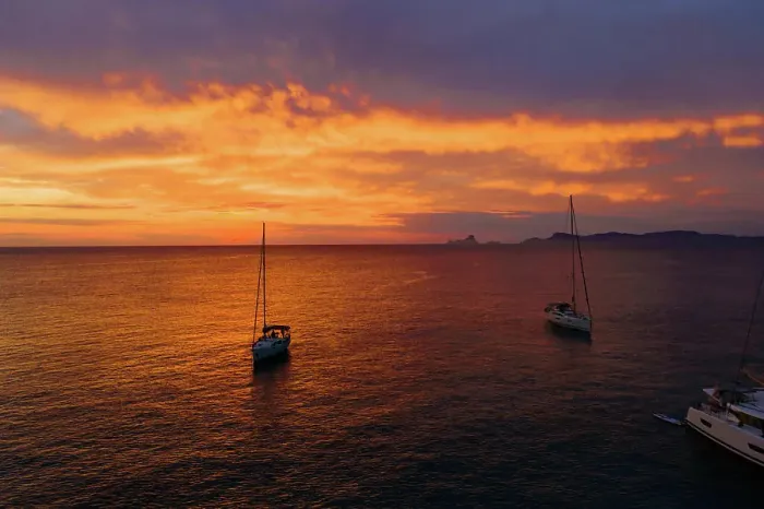 Framed Print : Aerial view from drone on boats shipping in sea