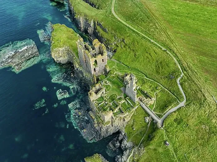Framed Print : Aerial view of Girnigoe and Sinclair Castle ruins Framed Print : Aerial view of Girnigoe and Sinclair Castle ruins