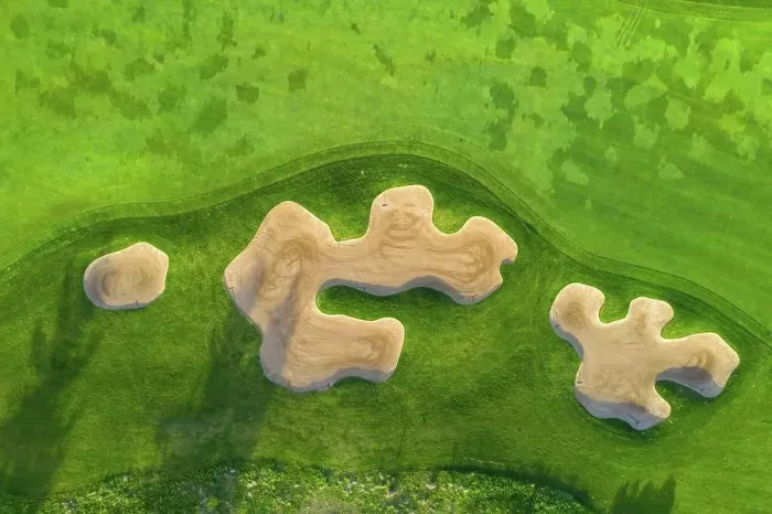 Framed Print : Aerial view of a golf course fairway