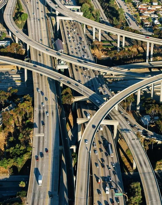 Framed Print : Aerial view of multi lane highways and curved flyovers, Los Angeles, California, USA Framed Print : Aerial view of multi lane highways and curved flyovers, Los Angeles, California, USA