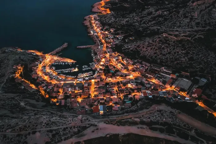 Framed Print : Aerial View of the Parc National des Calanques in Marseille at night, France Framed Print : Aerial View of the Parc National des Calanques in Marseille at night, France