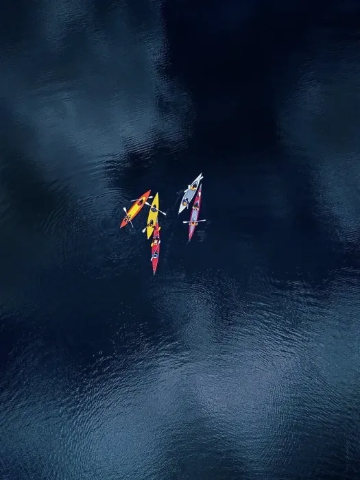 Framed Print : Aerial view of people kayaking in Vuoksi river Framed Print : Aerial view of people kayaking in Vuoksi river