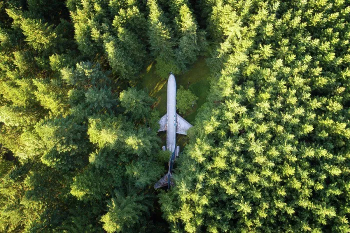 Framed Print : Aerial view of plane in the woods Framed Print : Aerial view of plane in the woods