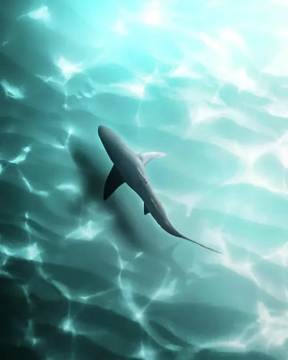 Framed Print : Aerial view of a shark freely swimming in open water