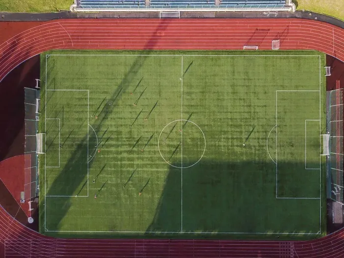 Framed Print : Aerial view of soccer field, Tikhvin, Russia