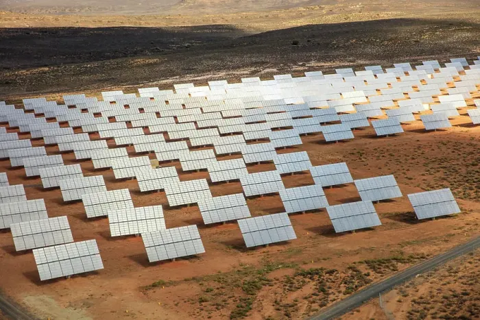 Framed Print : Aerial view of solar panels in a desert area Framed Print : Aerial view of solar panels in a desert area