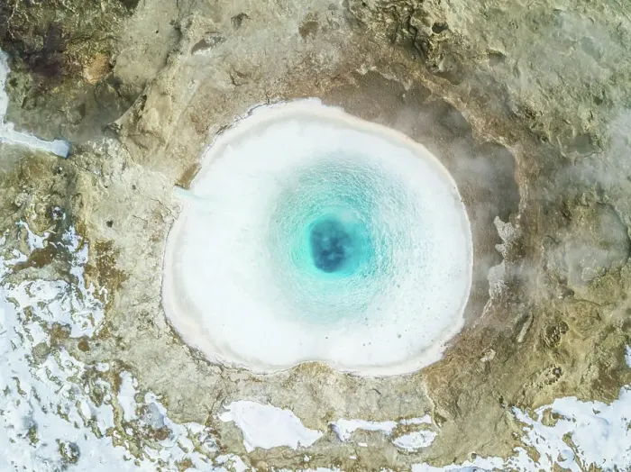 Framed Print : Aerial view of Strokkur geysir in Iceland