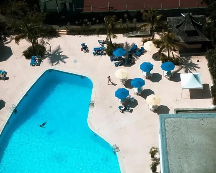 Framed Print : Aerial view of a swimming pool, Jamaica Framed Print : Aerial view of a swimming pool, Jamaica