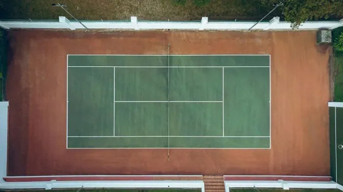 Framed Print : Aerial view of a tennis court layout with copy space. sports, competition and tournament concept Framed Print : Aerial view of a tennis court layout with copy space. sports, competition and tournament concept