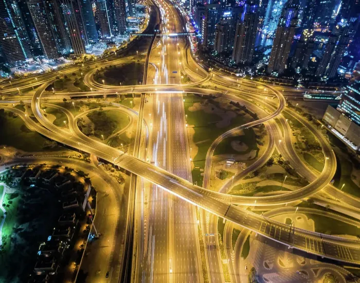 Framed Print : Aerial view of the traffic at night in Dubai, U.A.E Framed Print : Aerial view of the traffic at night in Dubai, U.A.E