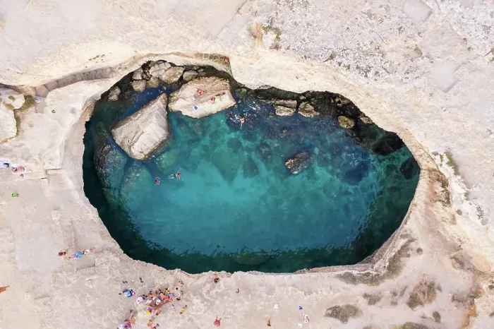 Framed Print : Aerial view of a water crater in Madonna di Rocca Vecchia, Province of Lecce, Italy Framed Print : Aerial view of a water crater in Madonna di Rocca Vecchia, Province of Lecce, Italy