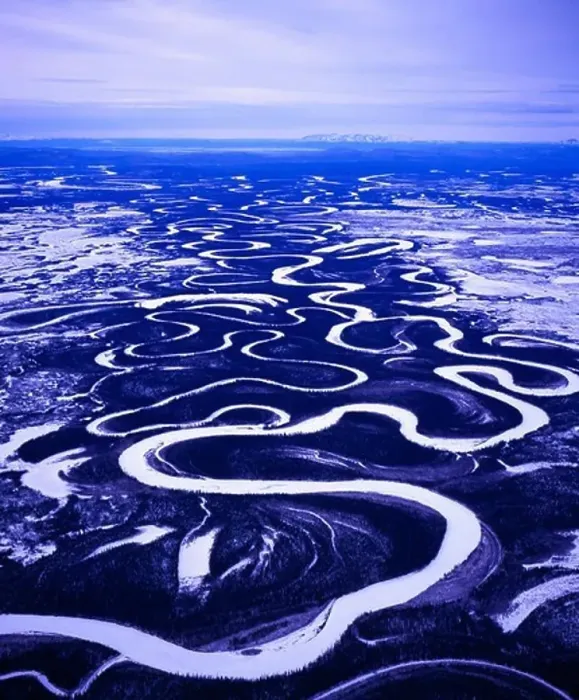 Framed Print : Aerial view in winter of the meandering Big River and associated oxbow lakes east of McGrath, Alaska Framed Print : Aerial view in winter of the meandering Big River and associated oxbow lakes east of McGrath, Alaska