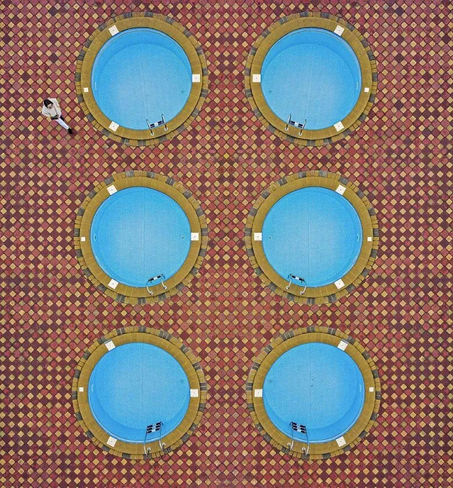 Framed Print : Aerial view of woman near pool