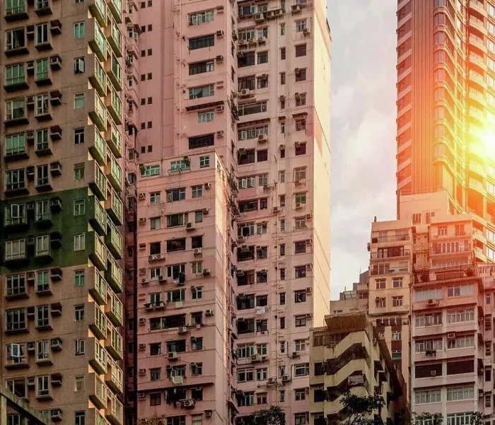 Framed Print : Affordable housing apartments, Hong Kong