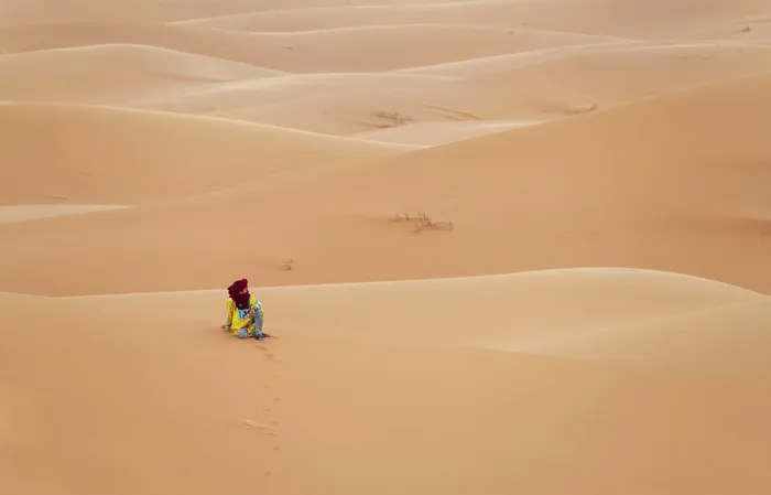 Framed Print : Africa, Morocco, Erg Chebbi. Berber man sitting in desert Framed Print : Africa, Morocco, Erg Chebbi. Berber man sitting in desert