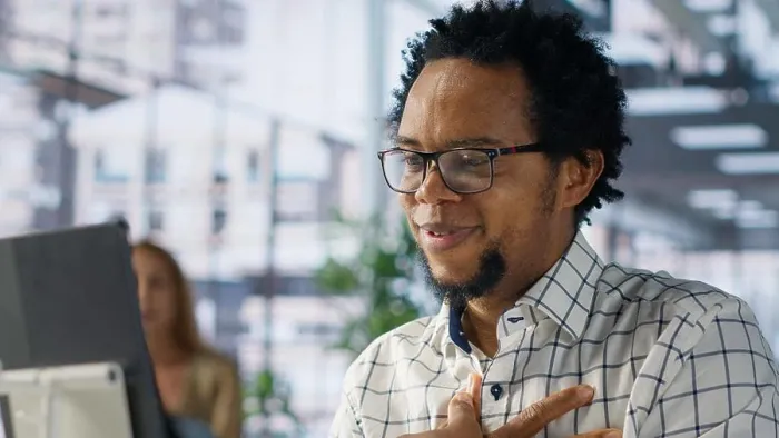 Framed Print : African american entrepreneur attends online meeting to discuss business opportunities and resource allocation