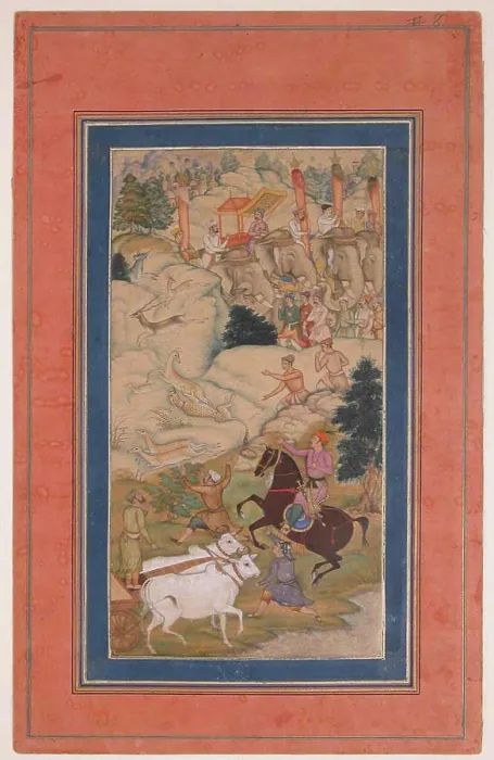Framed Print : 'Akbar Hunting with Cheetahs', Folio from a Manuscript of the Akbarnama