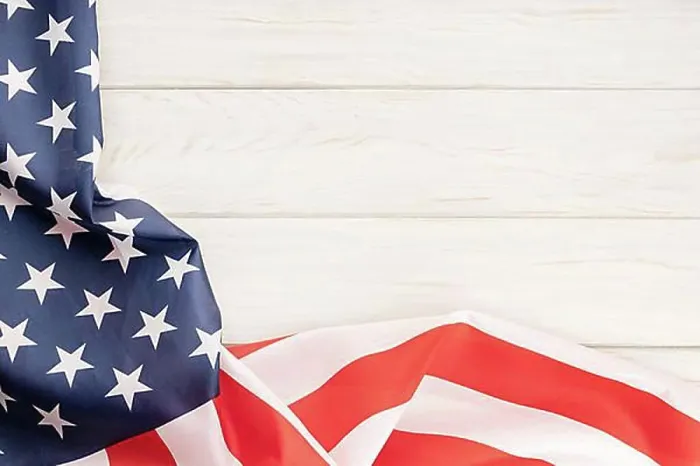 Framed Print : American flag on white rustic wooden table with copy space. Top view Framed Print : American flag on white rustic wooden table with copy space. Top view