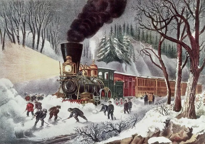 Framed Print : American Railroad Scene Currier & Ives (1834-1907 American) Lithograph