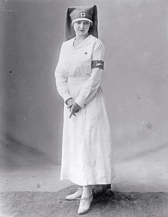 Framed Print : American Red Cross uniform modeled by a Red Cross nurse. ca. between 1910 and 1920 Framed Print : American Red Cross uniform modeled by a Red Cross nurse. ca. between 1910 and 1920