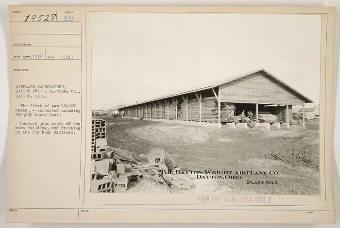 Framed Print : 'An image showing the first of two lumber sheds at the Dayton Wright Airplane Co Framed Print : 'An image showing the first of two lumber sheds at the Dayton Wright Airplane Co