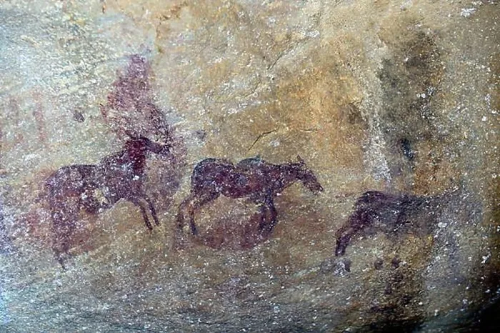 Framed Print : Ancient rock art, drawings of the San people