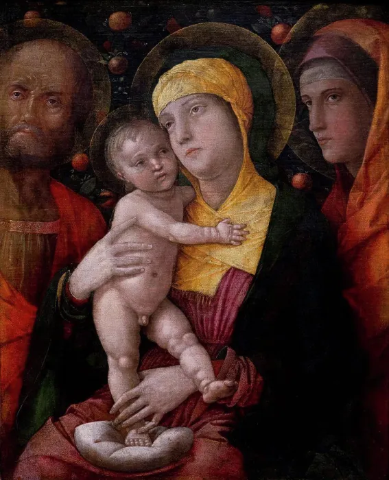 Framed Print : Andrea Mantegna; Italian; Isola di Carturo 1430 / 31-1506 Mantua; The Holy Family with Saint Mary Magdalen; Tempera Framed Print : Andrea Mantegna; Italian; Isola di Carturo 1430 / 31-1506 Mantua; The Holy Family with Saint Mary Magdalen; Tempera