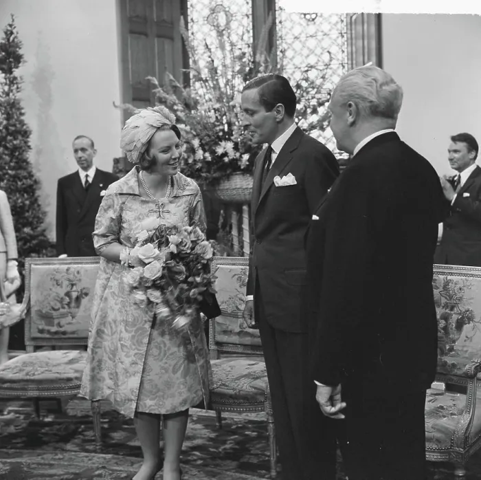 Framed Print : Anefo photo collection. Engagement Princess Beatrix in the courtyard, tagged PA takes congratulations. June 29, 1965