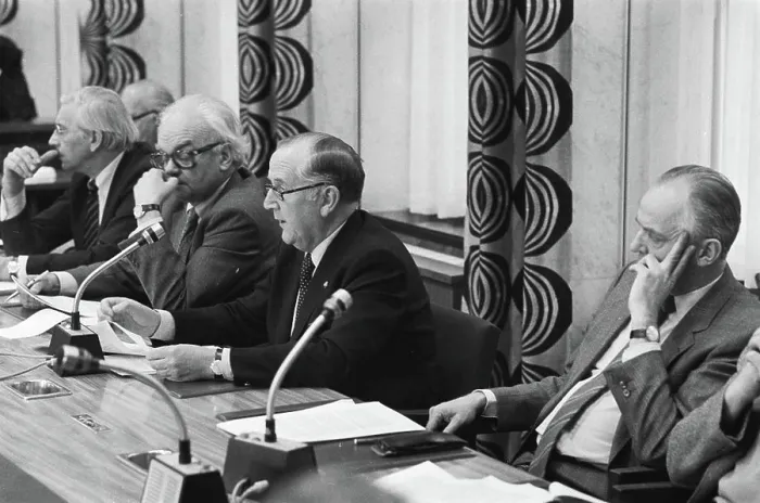 Framed Print : Anefo photo collection. Hearing of the Committee on Social Affairs with regard to sickness law