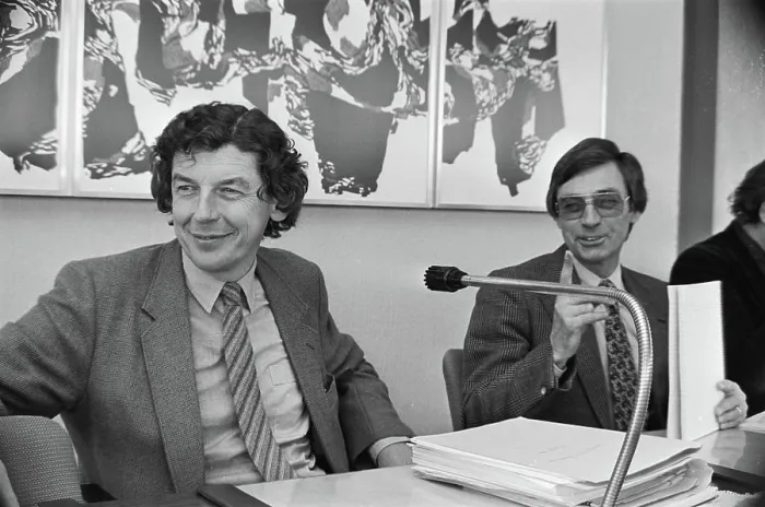 Framed Print : Anefo photo collection. Meeting Federation Council FNV; Cook (left) and Frans Drabbe. March 31, 1980 Framed Print : Anefo photo collection. Meeting Federation Council FNV; Cook (left) and Frans Drabbe. March 31, 1980