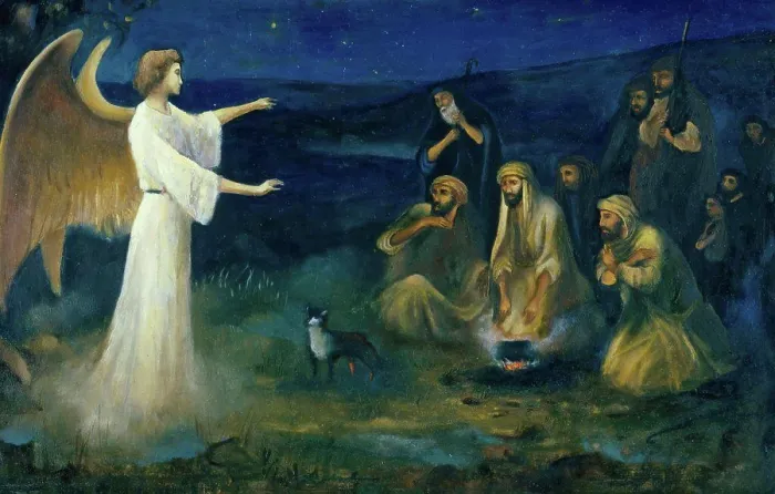 Framed Print : Angel Announcing the Birth of Christ to Shepherds Robert Leinweber (1845-1915 / German) Framed Print : Angel Announcing the Birth of Christ to Shepherds Robert Leinweber (1845-1915 / German)