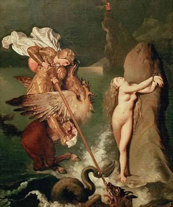 Framed Print : Angelica saved by Ruggiero, from Ariosto's epic poem Framed Print : Angelica saved by Ruggiero, from Ariosto's epic poem