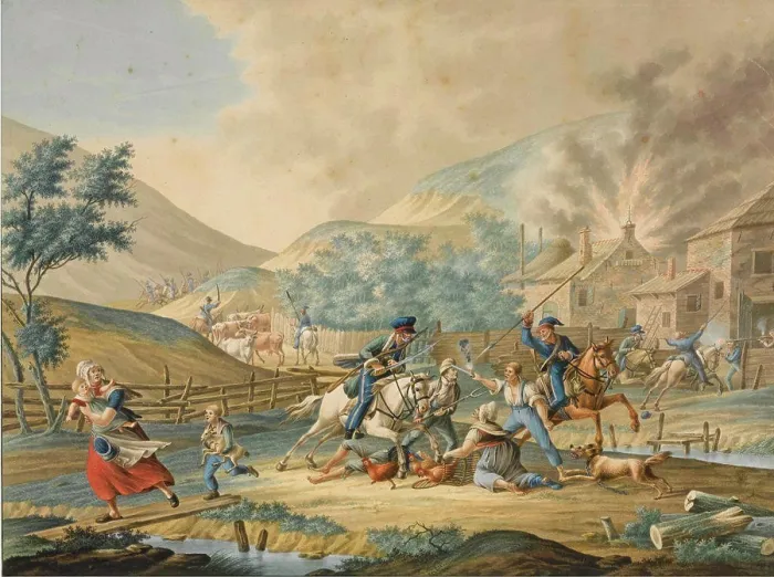 Framed Print : Anglo-Russian invasion of Holland in 1799 by Anonymous / Private Collection / 1799 / Holland / Watercolour on paper Framed Print : Anglo-Russian invasion of Holland in 1799 by Anonymous / Private Collection / 1799 / Holland / Watercolour on paper