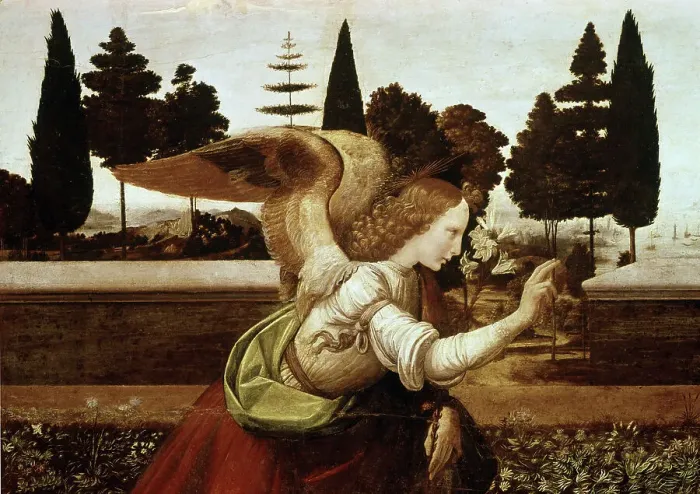 Framed Print : The Annunciation-Detail #1 c.1459 Leonardo da Vinci (1452-1519 Italian) Oil On Wood Panel Muse du Louvre Framed Print : The Annunciation-Detail #1 c.1459 Leonardo da Vinci (1452-1519 Italian) Oil On Wood Panel Muse du Louvre