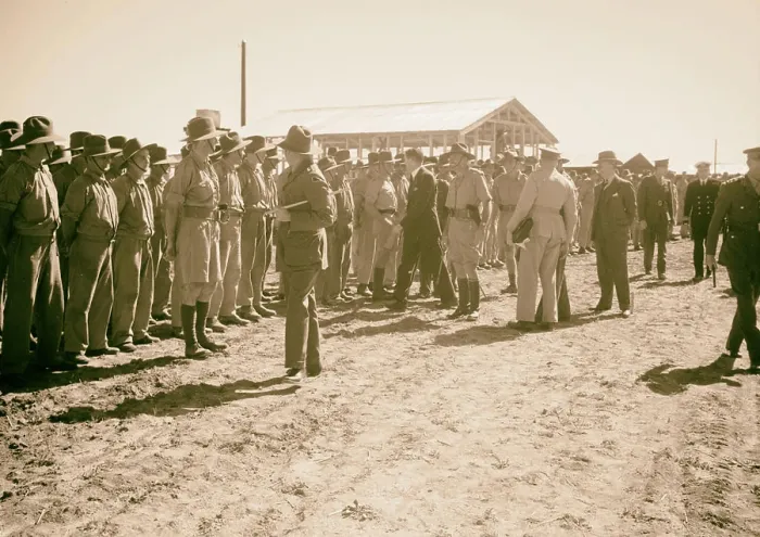 Framed Print : Arrival in Palestine of Mr. Anthony Eden. Mr. Eden talking to A.I.F. Australian Imperial Forces troops. 1940 Framed Print : Arrival in Palestine of Mr. Anthony Eden. Mr. Eden talking to A.I.F. Australian Imperial Forces troops. 1940