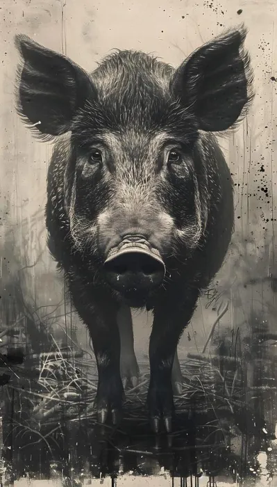 Framed Print : An artistic black and white painting of a grey boar Framed Print : An artistic black and white painting of a grey boar