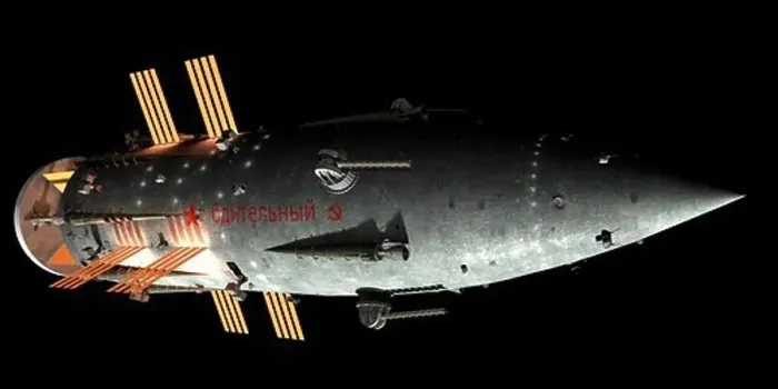 Framed Print : Artist's concept of an Orion-drive battleship; Soviet style Framed Print : Artist's concept of an Orion-drive battleship; Soviet style
