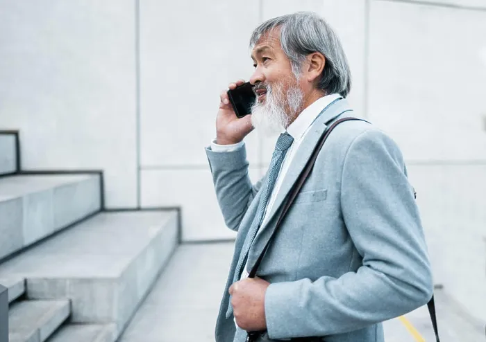 Framed Print : Asian man, business leader and phone call for marketing planning