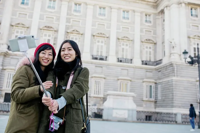 Framed Print : Asian women taking selfie on street