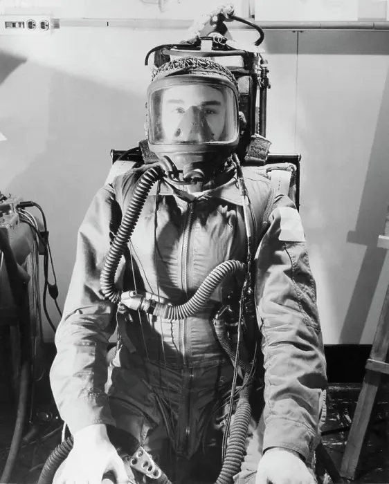 Framed Print : Astronaut wearing space suit, RCAF Institute of Aviation Medicine Framed Print : Astronaut wearing space suit, RCAF Institute of Aviation Medicine