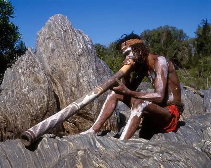 Framed Print : Australia, Queensland, Aborigine with Didgeridoo Framed Print : Australia, Queensland, Aborigine with Didgeridoo