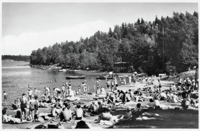 Framed Print : Bathing beach with bathers Framed Print : Bathing beach with bathers
