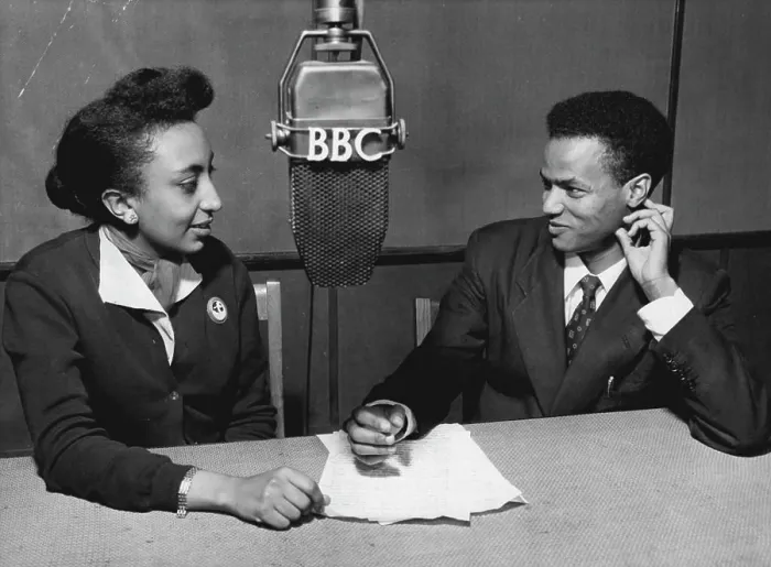 Framed Print : In the BBC studio are Miss Amsale-Mariam Tadesse and Mr Framed Print : In the BBC studio are Miss Amsale-Mariam Tadesse and Mr