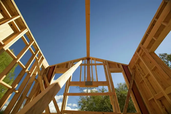 Framed Print : Beam of a home under construction during framing process in Southern California Framed Print : Beam of a home under construction during framing process in Southern California
