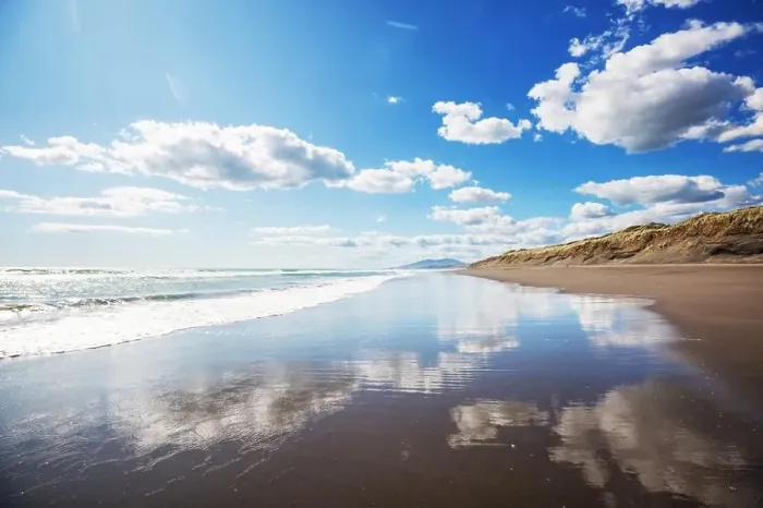 Framed Print : Beautiful landscapes it the Ocean Beach, New Zealand. Inspiring natural and travel background Framed Print : Beautiful landscapes it the Ocean Beach, New Zealand. Inspiring natural and travel background