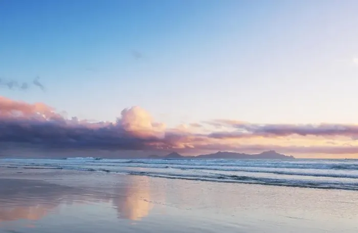 Framed Print : Beautiful Sunset at the Ocean Beach, New Zealand. Inspiring natural and travel background Framed Print : Beautiful Sunset at the Ocean Beach, New Zealand. Inspiring natural and travel background