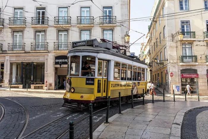 Framed Print : Beautiful view to old historic electric street tram and buildings Framed Print : Beautiful view to old historic electric street tram and buildings